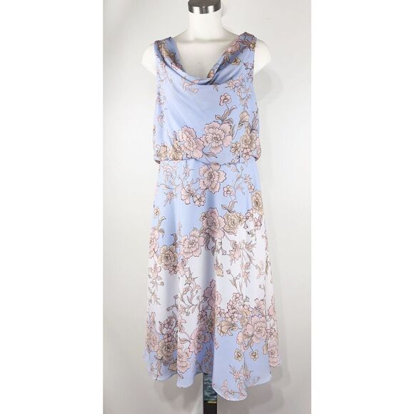 VINCE CAMUTO Floral Cowl Neck Bow Back Crepe Midi Spring Dress Size 11 - Picture 4 of 8